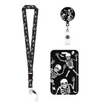 Halloween Skeleton Card Holder Retractable Badge Holder with Detachable Neck Lanyard Strap for Corporate Event School 1