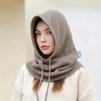 Womens Solid Color Thermal Knit Balaclava - Windproof Hooded Scarf & Ski Mask - Soft, Stretchy, & Insulated Neck Gaiter Winter