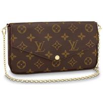 Louis Vuitton Felicie Pochette Klasikinis Monogramos Dengtas Drobės Ir Odos Trys Viename Grandinėlės Rankinė Moteriška Pečių Rankinė Ruda M61276 Basic Set (Bag+Dust Bag)