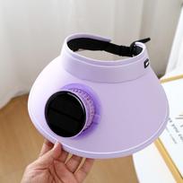 Solar Powered Cooling Fan Hat  with USB Charging Wide Brim Sun Hat Breathable for Men Hiking Fishing Outdoor Candy Hat Purple
