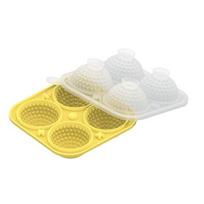 Golf Ball Ice Cube Tray with Funnel 4-Cavity Silicone Mold for Large Sphere Ice Easy-Release Leak-Proof Food-Grade Ice Cube Maker for Home Bar geltona