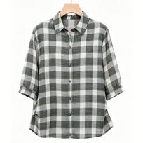 Didelio dydžio moteriški vasariniai languoti marškiniai, 3/4 rankovėmis, sagomis užsegama palaidinė (3XL-7XL) 3XL žalia