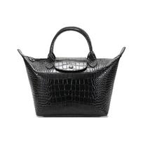 Longchamp Le Pliage Cuir 25 Trumpa rankena Krokodilo rašto odinė koldūno formos rankinė Moteriškos rankinės Juoda 1512HVC001 Basic Set (Bag+Dust Bag) gray