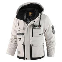 Men's Winter Coat With Multiple Pockets Windproof Thick Parka Jacket Warm Cargo Military Jackets Work Coat with Hooded Thermal Outerwear for Men M
