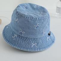 Spring Summer Baby Fisherman Hats 48-50cm Lovely Bow Pattern Kids Boys Girls Outdoor Sun Hat Fashion Denim Children Bucket Caps 48-50CM mėlyna