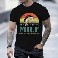 Didelio dydžio vasariniai vyriški marškinėliai su užrašu „Milf Man I Love Fishing“ (Milf Vyras Aš Myliu Žvejybą), hiphopo trumparankoviai marškinėliai, Harajuku marškinėliai, Milf Žvejybos marškinėliai, Vyriški marškinėliai S juoda