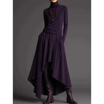 Women's Clothing Has Waist In Irregular Long-sleeved Stand-collar Bottomed Shirt With Half-length Long Skirt S violetinė