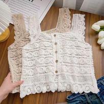 Bohemian crochet hollowed-out knitted sling vest for women, early spring new slightly fat mm irregular top one size