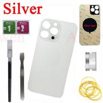 For iPhone 14 15 Pro Max Back Glass Panel Battery Cover Replacement Parts Big Hole Camera Rear Door Housing Bezel For 14Pro Silver