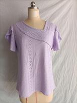 2023 Hot-Selling Women's Mesh Hollow Lotus Leaf Sleeve T-shirt Medium levandų violetinė spalva