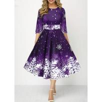 JPNTKY Fashion Summer Spring 1/2 Sleeves O-Neck Casual Dresses S violetinė