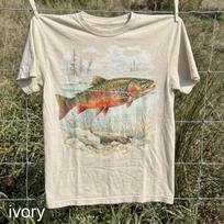 Upėtakio kumštis Vintažinis kraštovaizdis Marškinėliai Retro Ežeras Gamta T-marškinėliai Grunge Žuvies menas Unisex T-marškinėliai XL