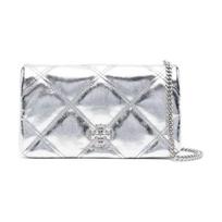 Tory Burch Kira Metalo Deimanto Rašto Grandinėlės Odinė Mini Pečių Kryžmai Piniginė Moteriška Piniginė Sidabrinė 158631-040 Basic Set (Bag+Dust Bag)