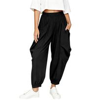 Women's Loose-fitting Wide-leg Pants, Casual Loose-fitting Pants, High-elastic Waistband, Long Pants With Pockets L