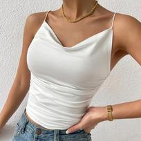 Ladies Summer Slim Temperament Swing Neck Knit Camisole Top S balta