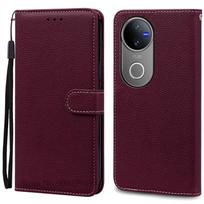 Skirta Vivo V50 dėklas Atverčiamas piniginė Odinis dangtelis Skirta Vivo V50 5G dėklas Stovas Knyga Telefono dangtelis Coque Fundas Korpusas For Vivo V50 5G vyno raudonos spalvos