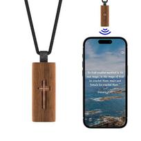 NFC Biblijos Karoliai Kryžiaus Karoliai Bakstelėkite, kad parodytų Dienos Biblijos Eilutę Mediniai Tikėjimo Karoliai Krikščioniški Dienos Biblijos Eilutės Acacia wood gray