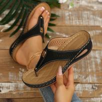 Flip Flops Summer Wedge Sandals Orthopedic Slippers Slides Women Woman Slippers Leather Non-Slip Soft Platform Shoes 36 juoda