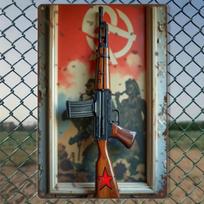 Plokštas 2D AK47 Metalinis ženklas Retro Karinis Sienų Menas 8x12 Colių L raudona