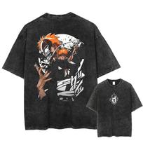 BLEACH spausdinti skalbti oversized vyriški moteriški marškinėliai, vintage gatvės medvilniniai marškinėliai, trumpomis rankovėmis drabužiai, laisvalaikio gatvės apranga, laisvi moteriški vyriški drabužiai L