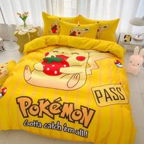 New Pikachu Duvet Cover Cute P-Pokemon Bedding Set 2/3pcs Quilt Covers Comforter Cover Queen King Size for Teens EU Single(135*200cm)3pcs