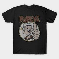 Men Black Print T-shirt Popeye No-Cut Transfer Paper Print Cotton Tshirt M juoda