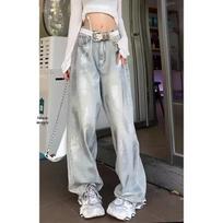 Women's High Street Silver Stamped Retro Washed Wide-Leg Jeans 3XL šviesiai mėlyna spalva