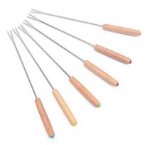 6pcs 9.45in Fondue Fork Wooden Handle Chocolate Fork Heat Safe Cheese Fork  Kitchen Use