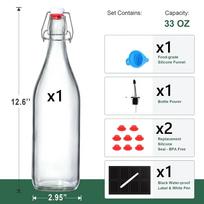1L Stikliniai buteliai su užsukamu dangteliu Hermetiški kamštukai Dangteliai Atverčiami dangteliai Fermentacijos, Kombučos, Medaus vyno, Acto, Alaus, Kefyro buteliai 1000ml 1.0L