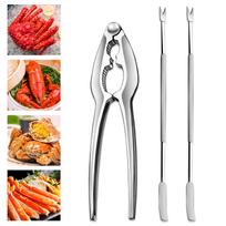 Stainless Steel Crab Leg Tools, including Lobster Cracker and Forks, Heavy Duty Shellfish Nut Cracker Set, Seafood Tools for King Crab Legs Shellfish 3 sidabras