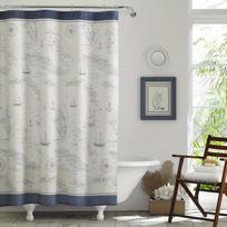 1 Bahama Shower Curtain - Tropical Nautical Design, Durable Polyester, Mid-Weight, Navy And White With Hooks For Bathroom Decor W60H190(CM)-1 Pcs