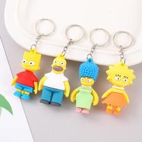 4 Pcs the Simpsons Keychain Set, 3D Cartoon Figure Key Ring Pendant, Cute Bag Car Charm Gift for Simpsons Fans