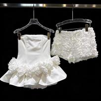 Sexy Hot Girl Style Three-dimensional Flower Two-piece Solid Color Sleeveless Tube Top + Fluffy Skirt Set L balta