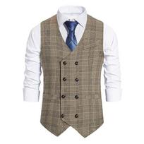 Vyriška verslo Slim Fit laisvalaikio vyriška liemenė vestuvėms Minkšta vilna, tvido liemenė, silkė Groosmen Retro Vintage Slim L gelsvai ruda