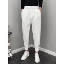 Vyriškos Korėjietiško Stiliaus Slim Fit Kostiuminės Kelnės - Vienspalvės, Devynių Taškų Ilgio, Pavasaris/Ruduo, Universaliai Tinkančios, Tiesios, Laisvalaikio. 3XL balta