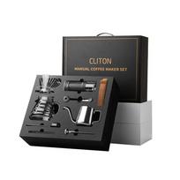 CLITON Hand-Crank Coffee Grinder, Manual Coffee Grinder, Coffee Pot, Filter Cup, Pour-Over Kettle, Gift Box Set 8 pieces juoda