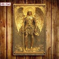Metalinis sienų menas Arkangelas Mykolas Vintažinis Retro Gotikinis namams, garažui brown