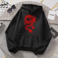 Moteriški megztiniai su kišenėmis ilgomis rankovėmis Raudonas drakonas Hoody Oversize laisvi megztiniai Rudeniniai vilnos megztiniai Madingi laisvalaikio drabužiai M