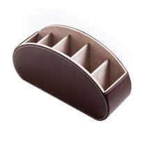 All-in-One Leathers TV Remote Control Holder with 5 Compartments Desktop Storage Box Organizer Tray for Makeup Brush Pen tamsiai ruda spalva