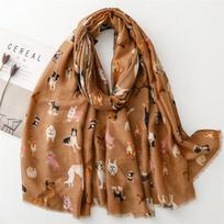 Lovely Animal Dachshund Pattern Viscose Scarf Cute Breathable Fringe Shawl Casual Travel Inelastic Outerwear Long Shawl 180*85Cm