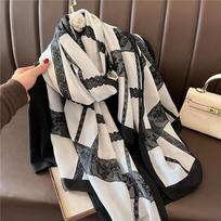 Madingas moteriškas šilkinis skara prabangi tamsiai žalia aztekų gėlių pashmina skaros apdaras minkštas foulard femme musulmoniška hidžaba 180*90cm gray