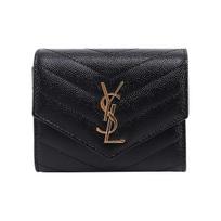 Saint Laurent Classic Fashion Solid Color Logo Leather Wallet Women Wallet Black 692061-BOW01-1000 Box(Basic Set+Box)