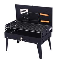 Sulankstomas nešiojamas anglies kepsninės grotelių rankenos dizainas Juodas BBQ stovas Storas metalas Erdvę taupantis lauko kepsninės grotelės juoda