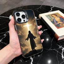 Šventas J-Jėzus K-Kristus JC Telefono dėklas iPhone 17,16,15,14,13,12,11 Plus,Pro Max,XS,Spalvotas sidabru dengtas vidinis dangtelis iPhone16plus