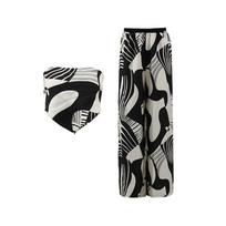 Sexy Hot Girl Style Tube Top Backless + Fashion Print Straight Pant Suit Women S juoda