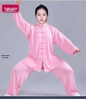 Aukščiausios kokybės pieno šilko Tai Chi kostiumų komplektas moterims ir vyrams - Pavasario iki rudens Wushu pasirodymų apranga, kinų stilius XS pink