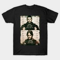 Men Black Print T-shirt Supernatural Mugshots No-Cut Transfer Paper Print Cotton Tshirt S juoda