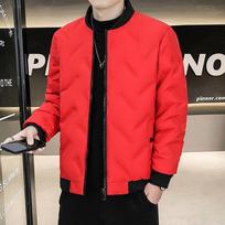 Winter Short Light Stand-up Collar Loose White Duck Down Warm Trendy Coat Men L raudona