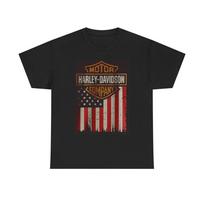 Harley Davidson Grafinis Marškinėlis Amerikos Vėliava Vintažinis Unisex Storo Medvilnės Marškinėlis Unisex Marškinėlis XXXL brown