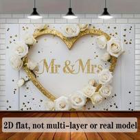 2D White Rose Wedding Backdrop - Romantic Mr & Mrs Photography Background 47.2x31.5inch/120*80cm